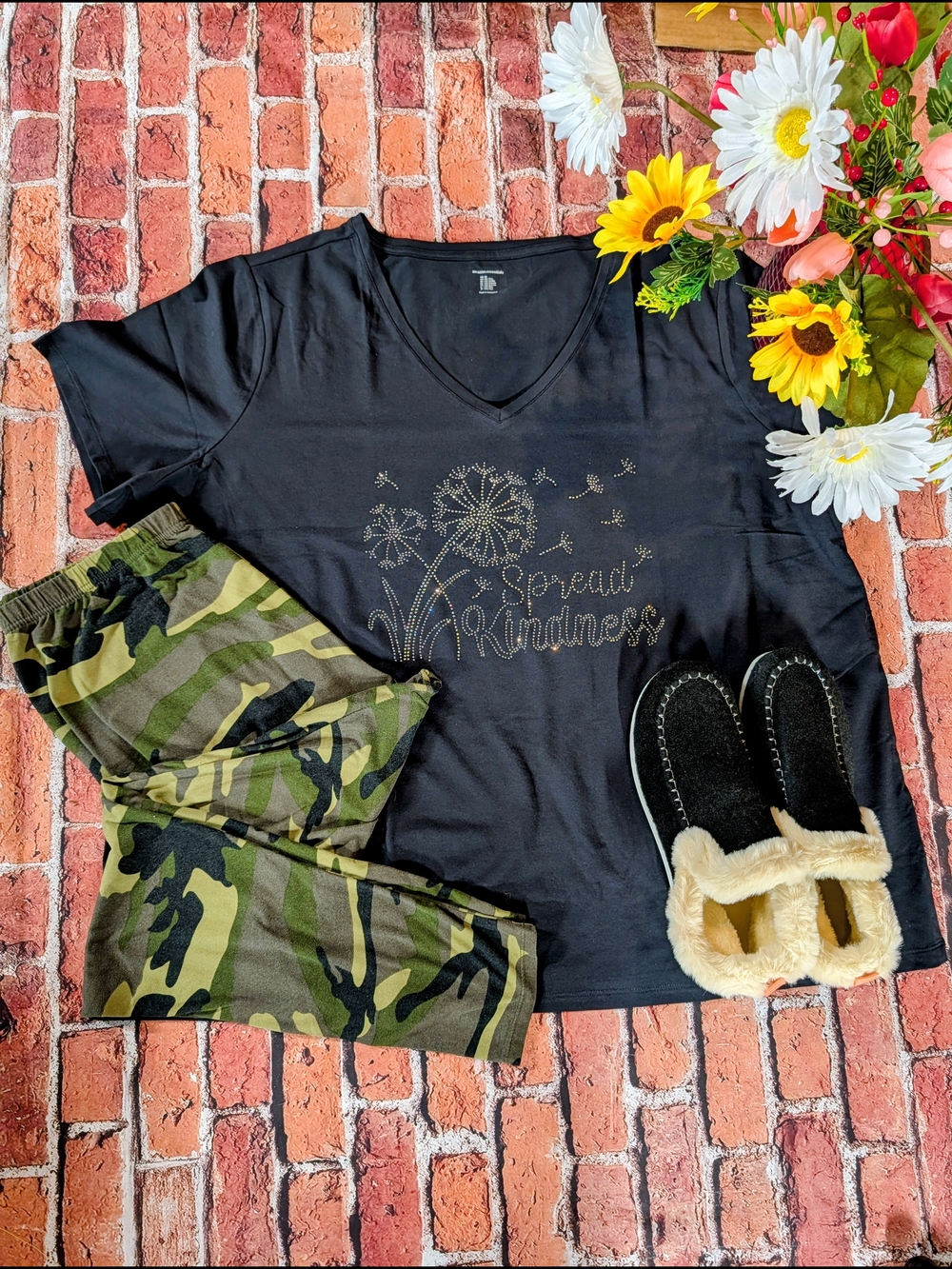 Spread Kindness Black V‑Neck Tee for Women